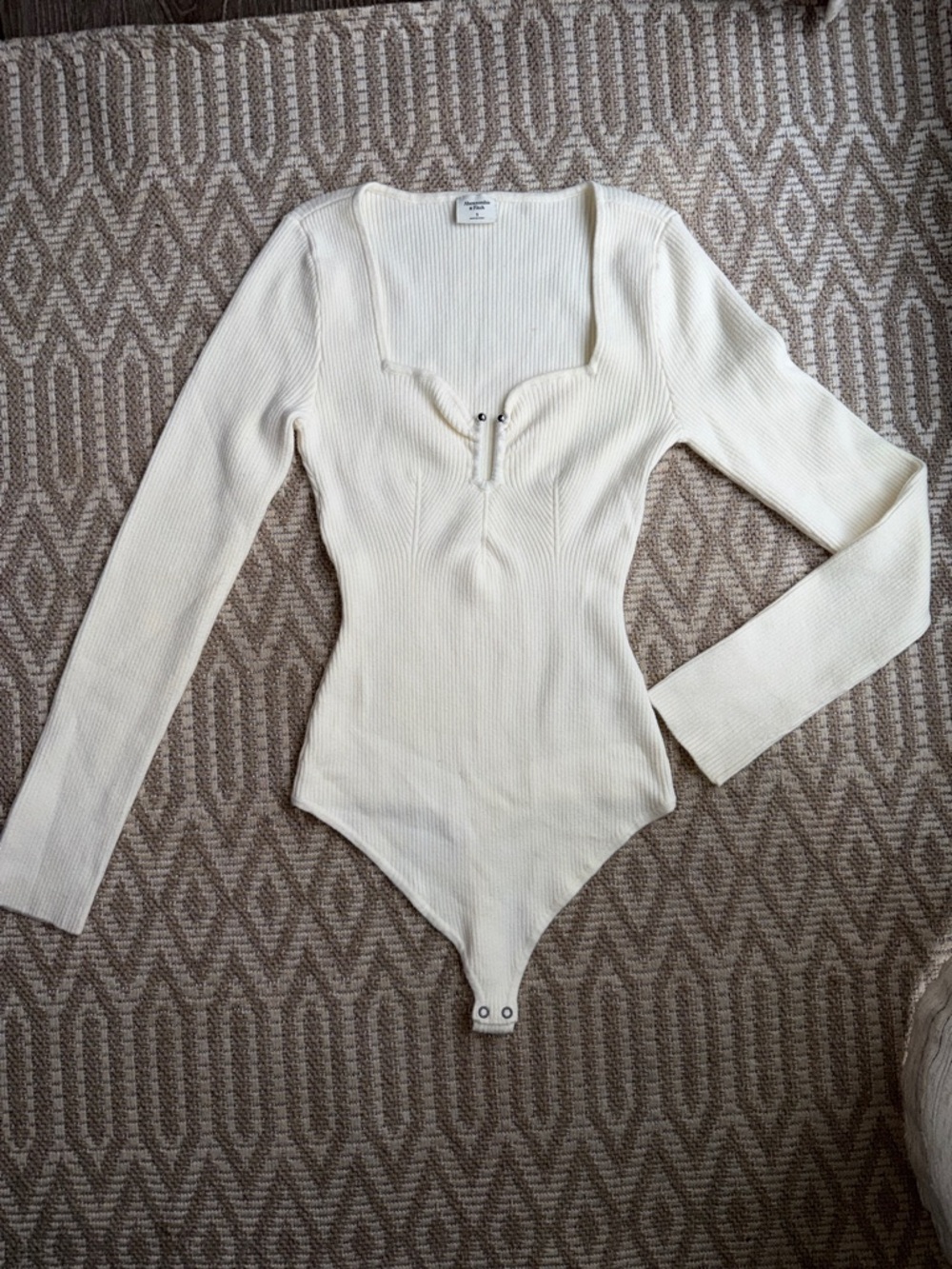 Ribbed Knit Square-Neck Bodysuit in Cream